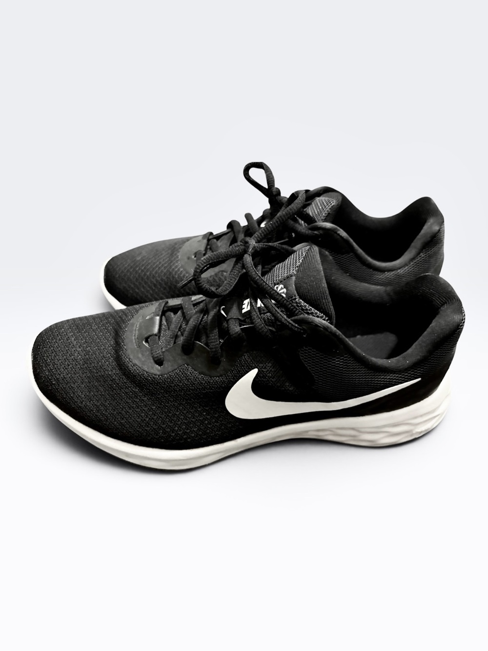 Nike Women’s Revolution 6 Next Nature Black Athletic Shoes with White Swoosh